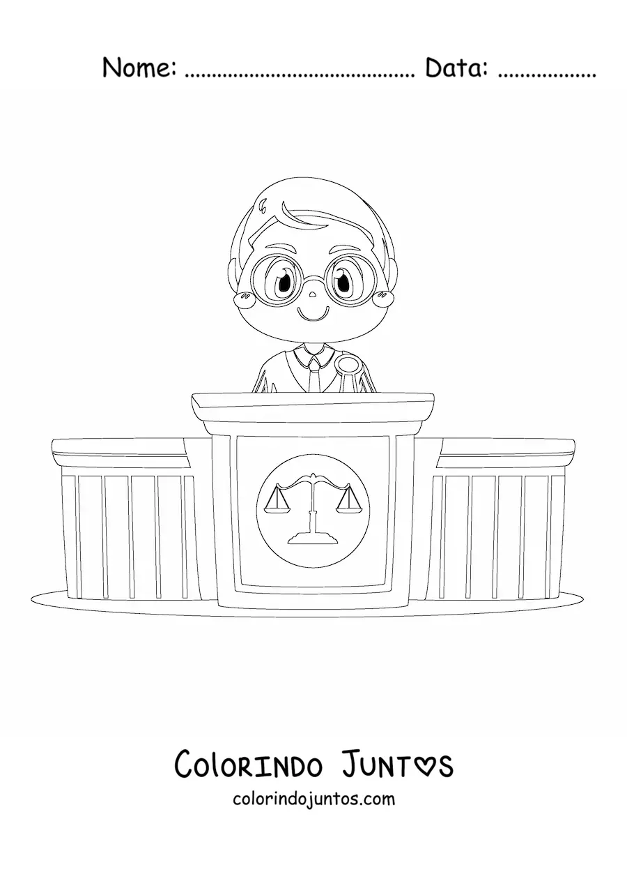 Desenho para colorir de juiz kawaii