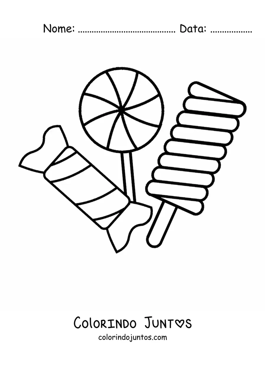Desenho para colorir de pirulitos e balas