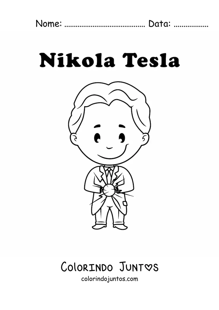 Desenho para colorir de Nikola Tesla kawaii