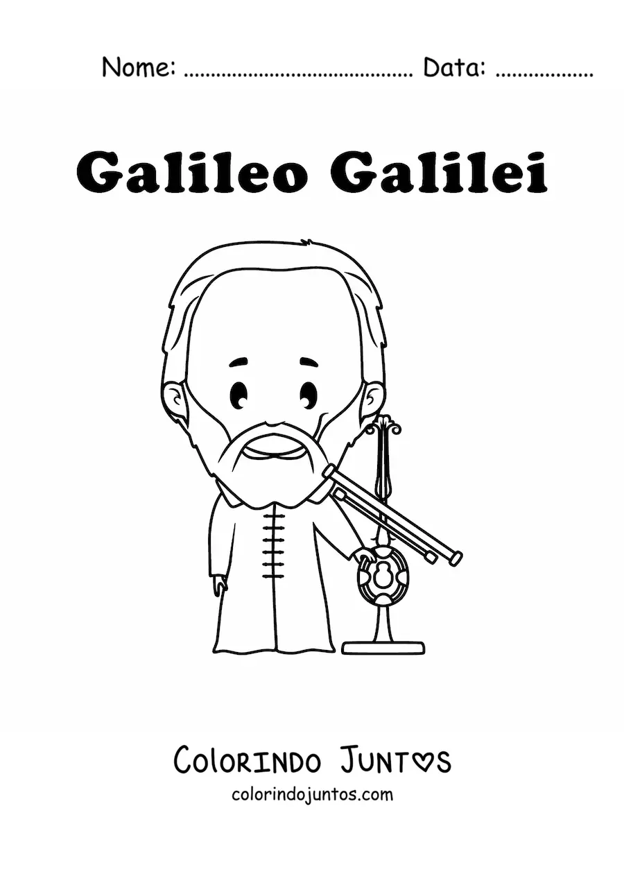 Desenho para colorir de Galileu Galilei kawaii