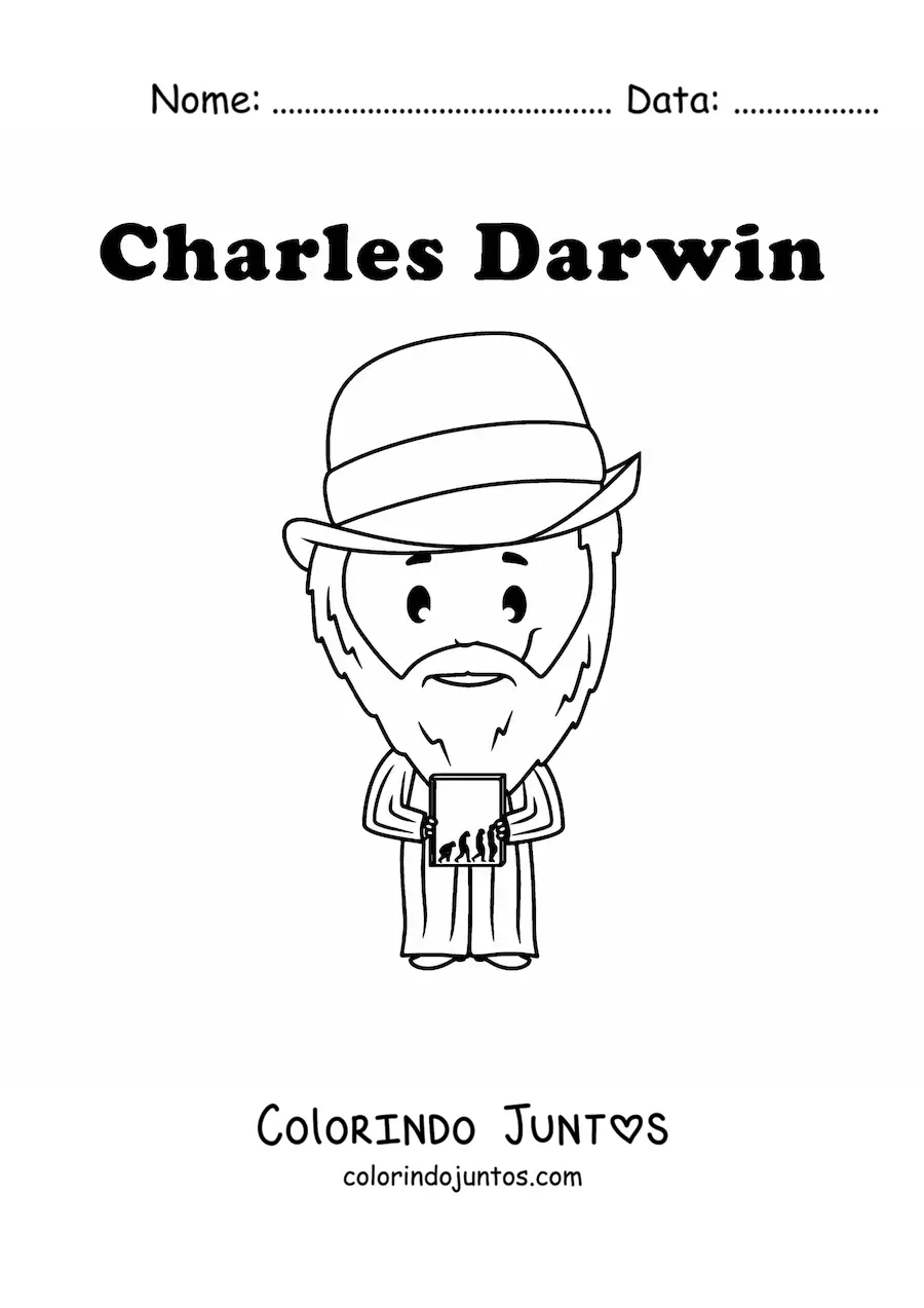 Desenho para colorir de Charles Darwin kawaii