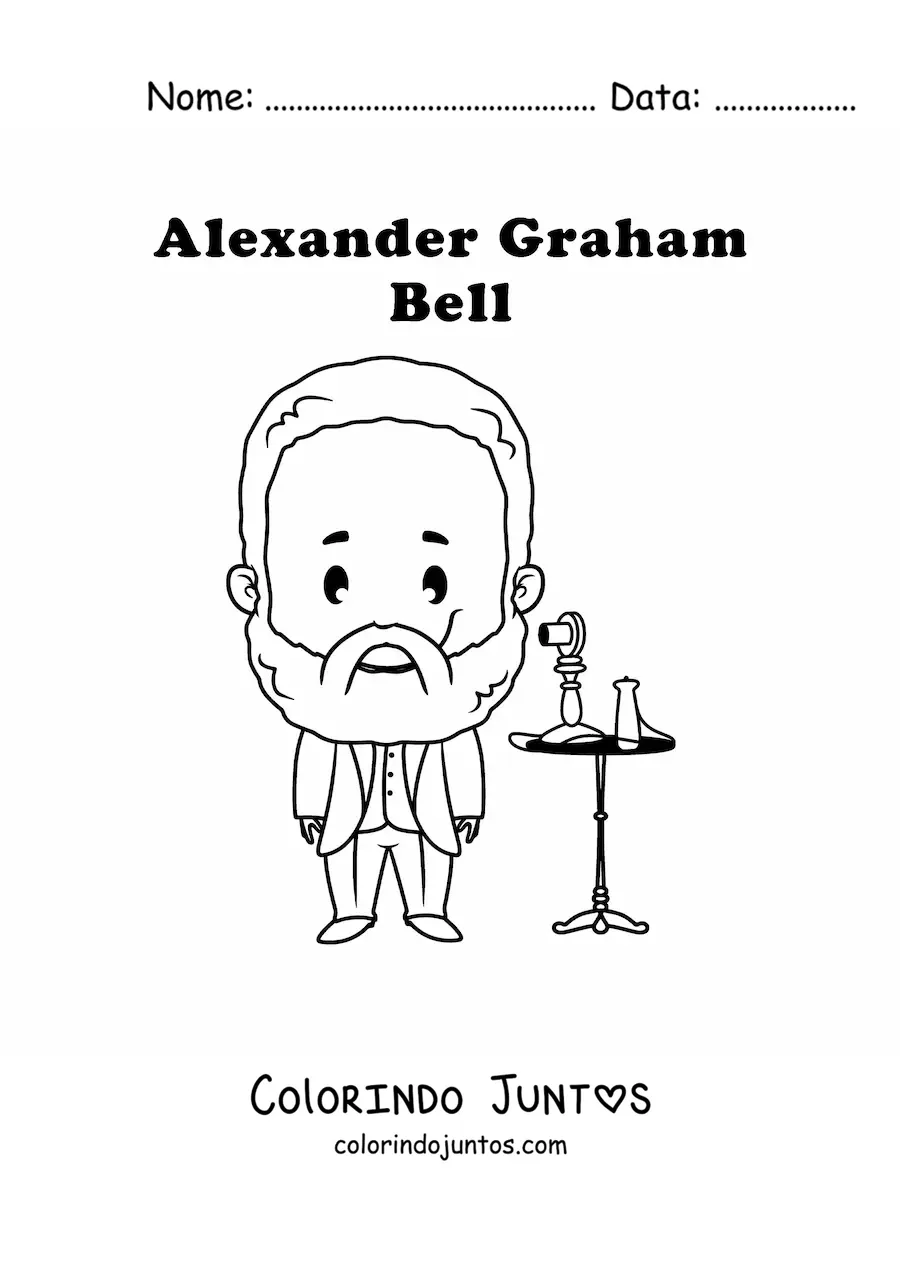 Desenho para colorir de Alexander Graham Bell kawaii