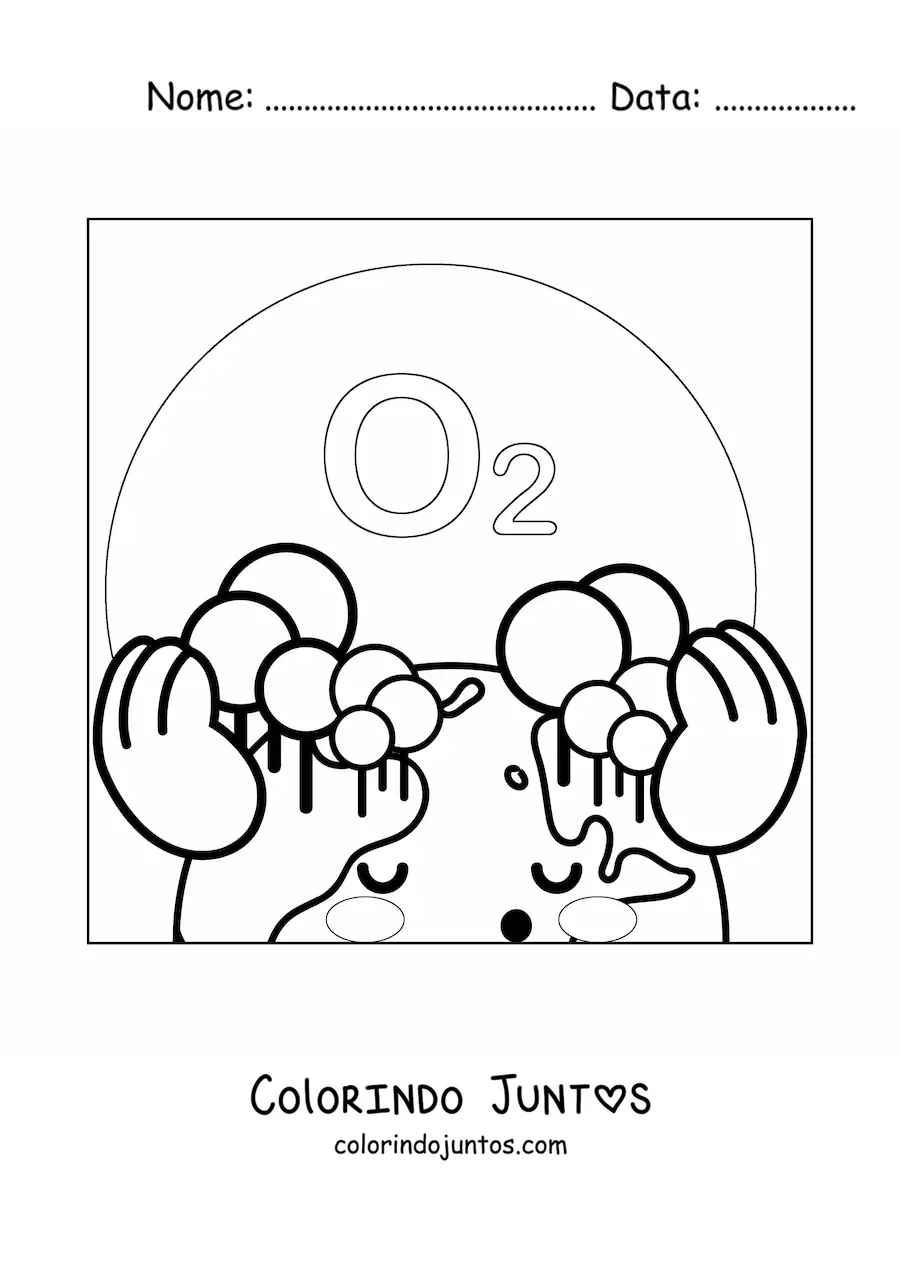 Desenho para colorir de planeta Terra kawaii com oxigenio na atmosfera