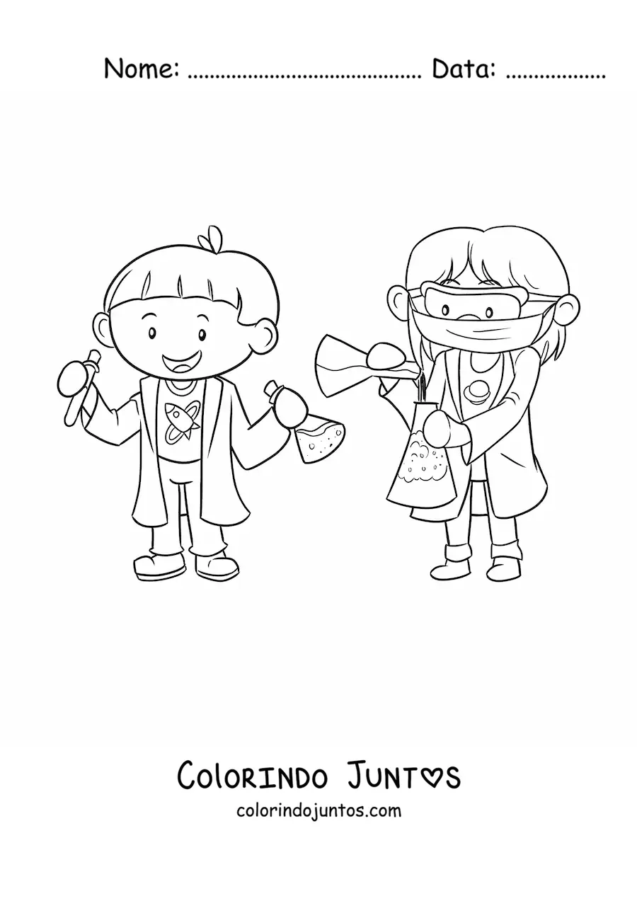 Desenho para colorir de cientistas kawaii animados