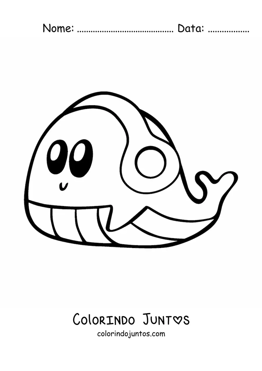 Desenho para colorir de baleia kawaii grande ouvindo música com fones de ouvido
