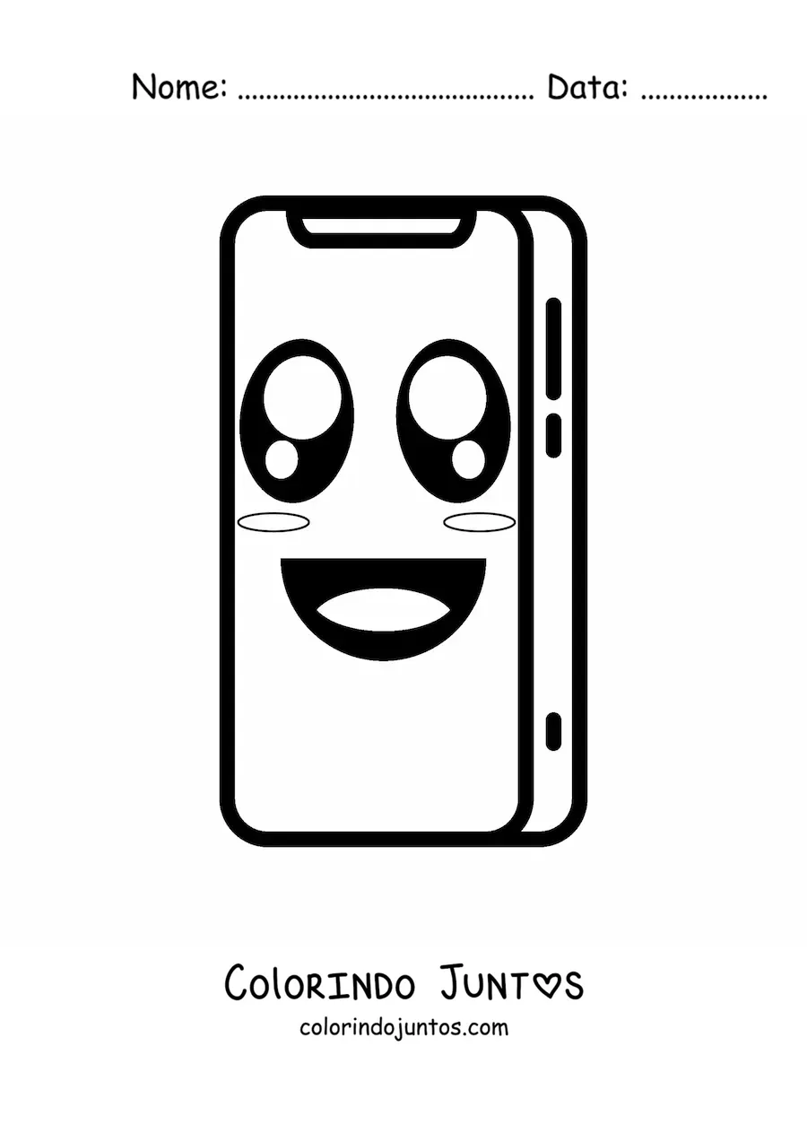 Desenho para colorir de smartphone kawaii fácil