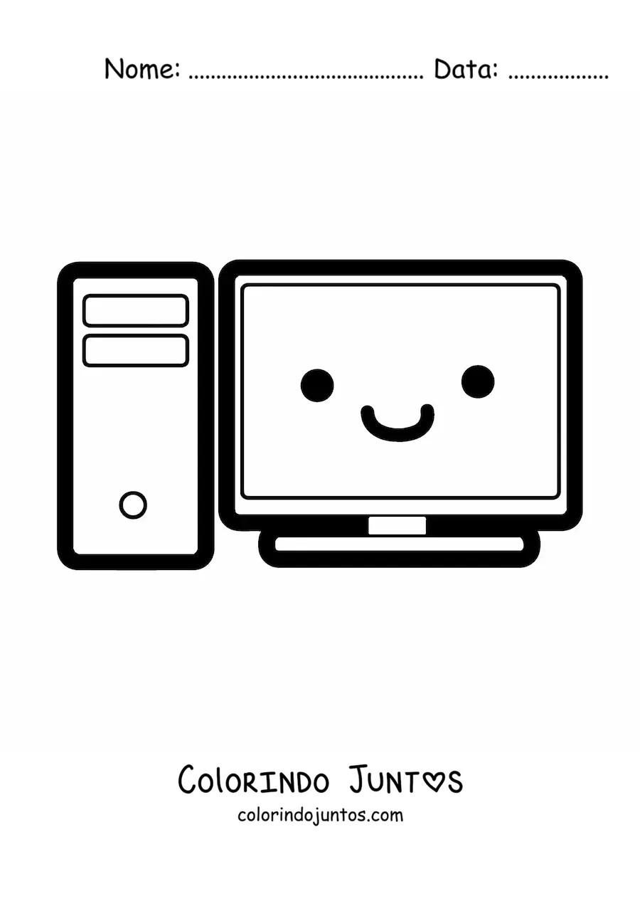 Desenho para colorir de computador kawaii
