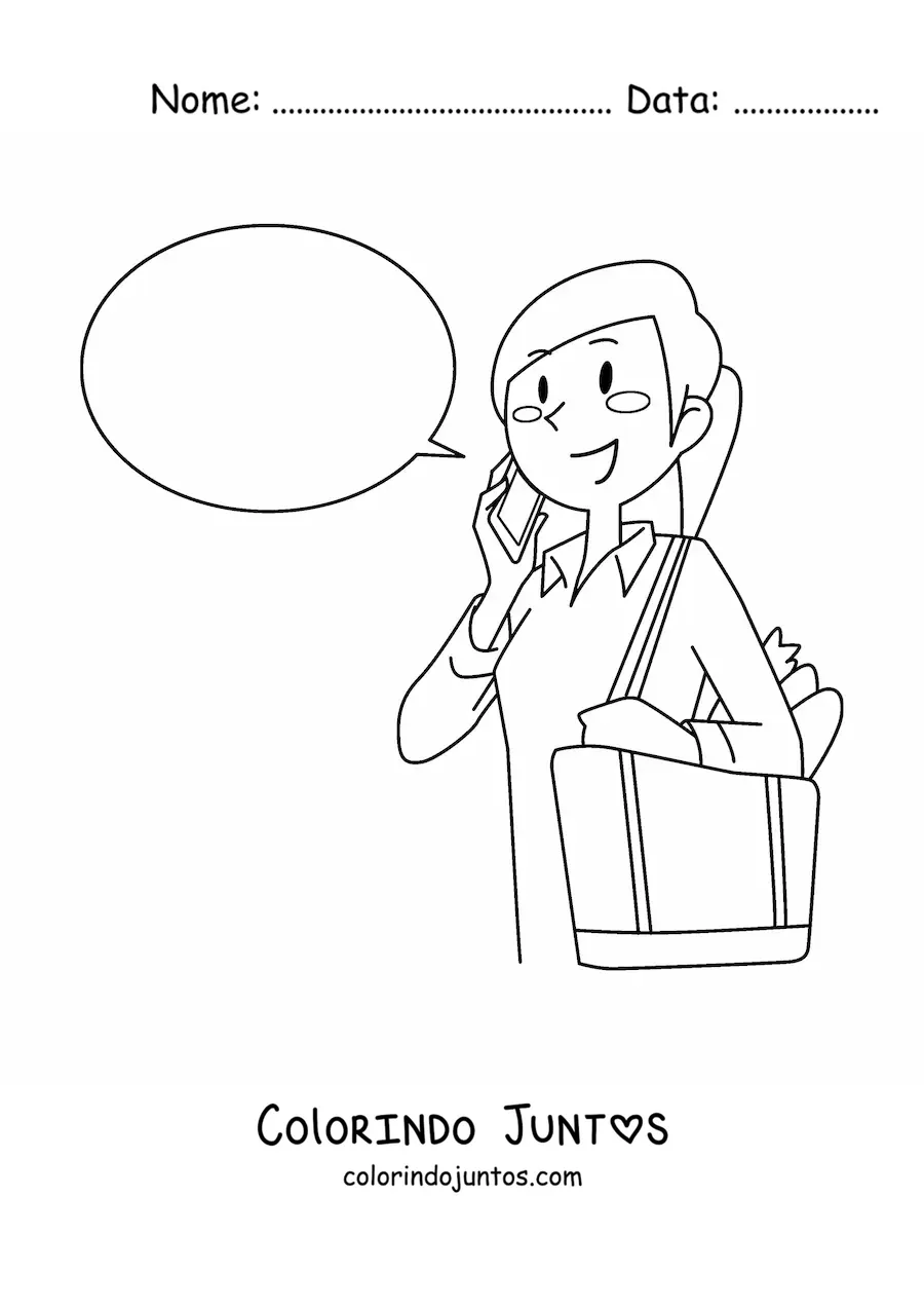 Desenho para colorir de mulher falando ao celular