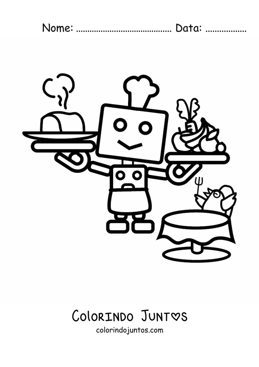 Desenho para colorir de robô cozinheiro