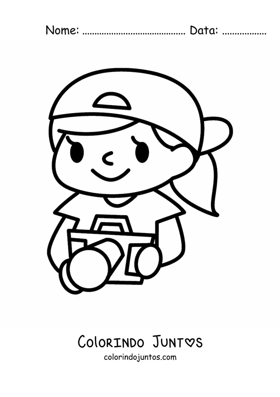 Desenho para colorir de menina kawaii com câmera