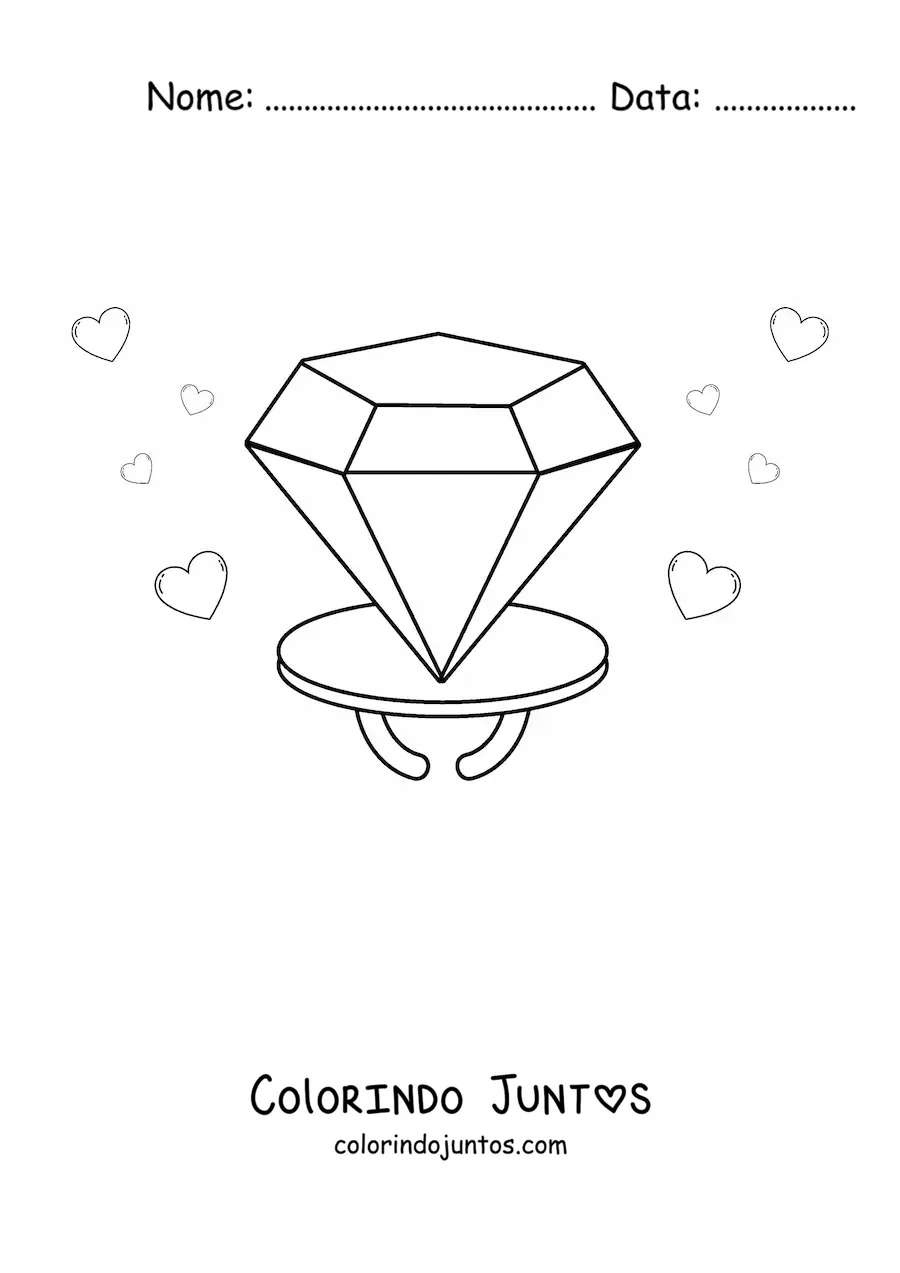 Desenho para colorir de um ring pop com coracoes ao fundo