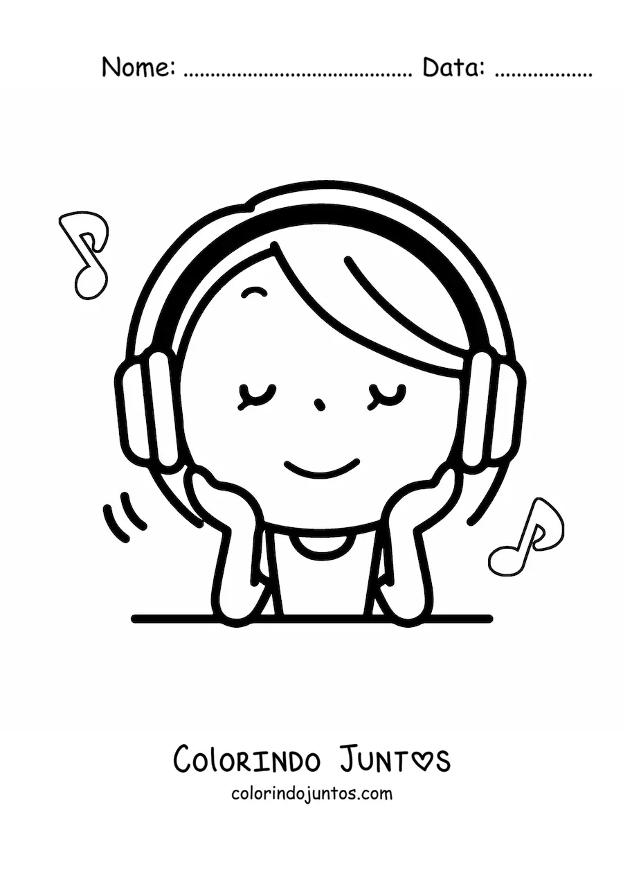 Desenho para colorir de menina ouvindo música