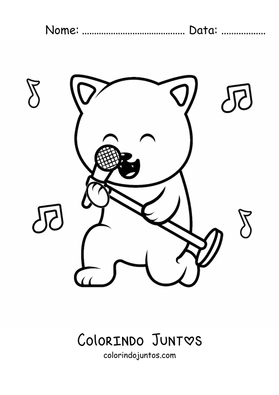 Desenho para colorir de gato animado cantando com microfone