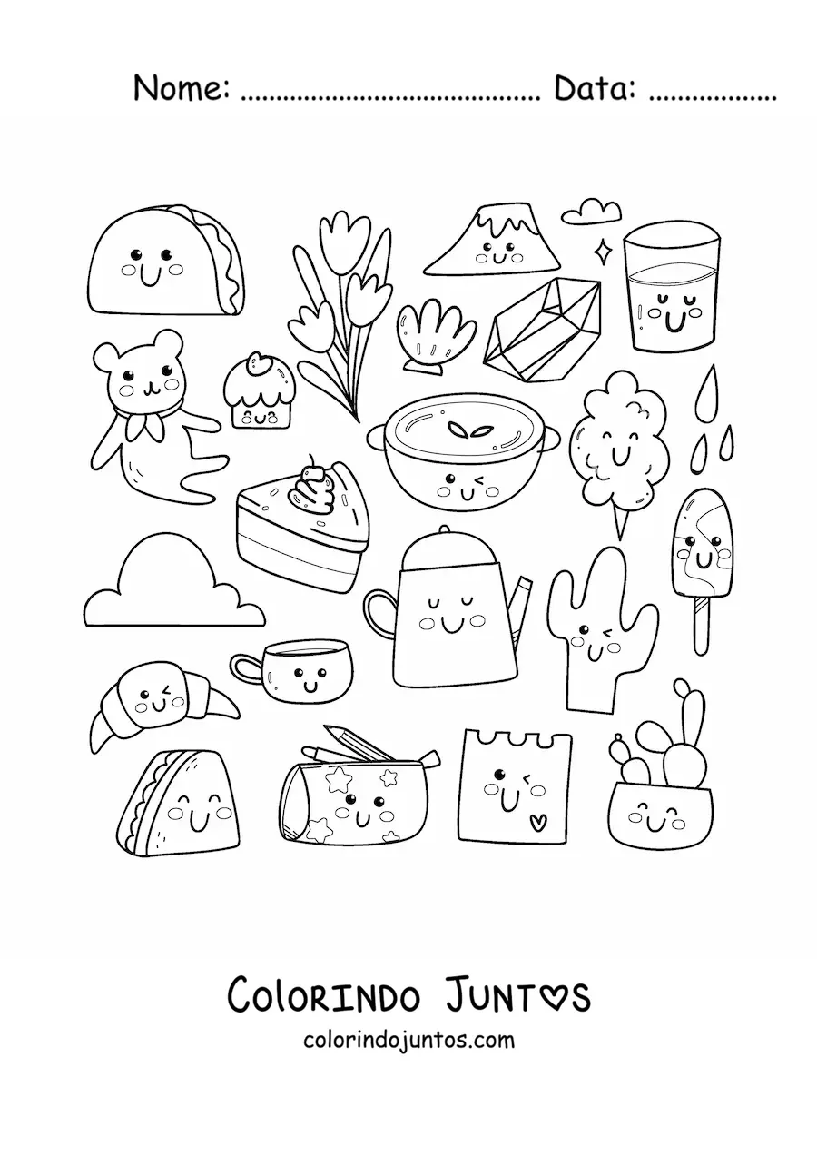 Desenho para colorir de comida e doces kawaii