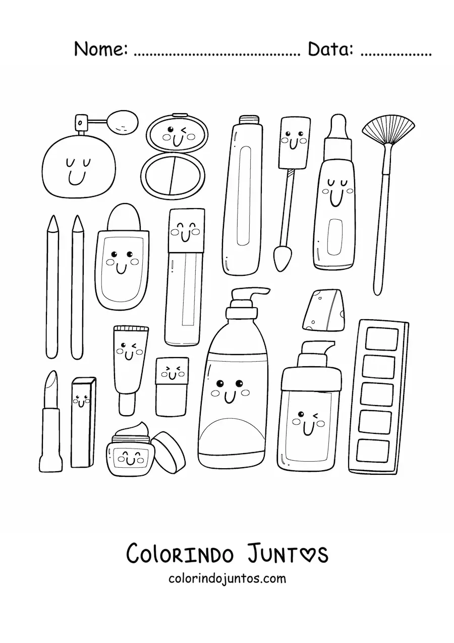 Desenho para colorir de maquiagem kawaii