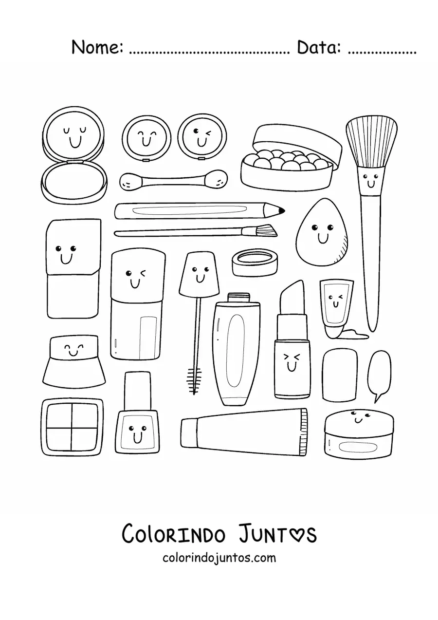 Desenho para colorir de coisas de maquiagem animadas