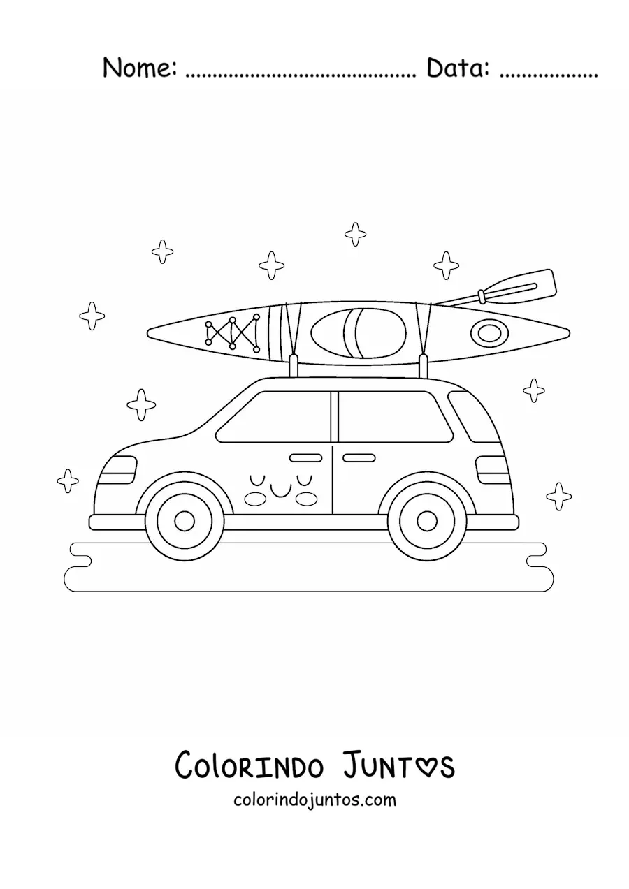Desenho para colorir de carro kawaii passeando