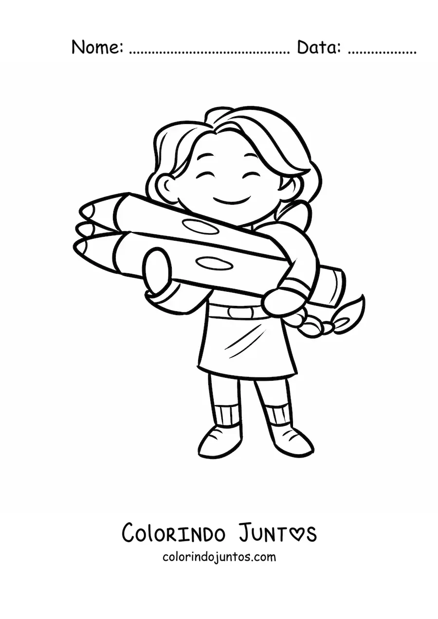 Desenho para colorir de menina kawaii com lápis de cor