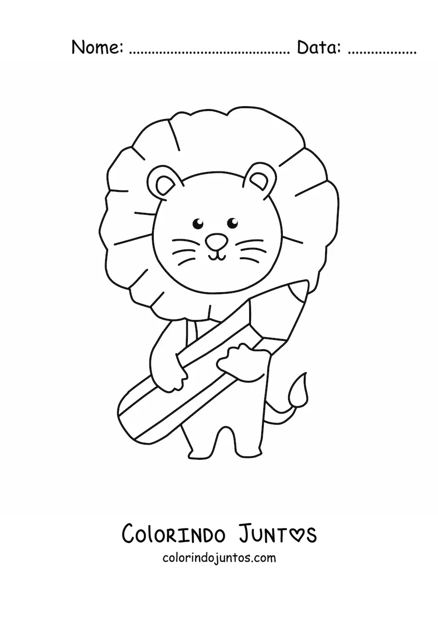 Desenho para colorir de leão kawaii com lápis