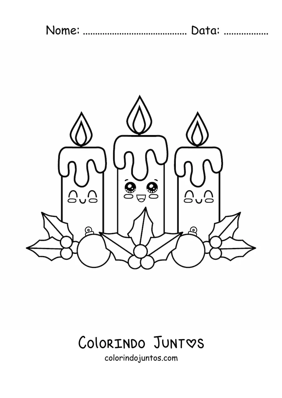 Desenho para colorir de velas de Advento kawaii