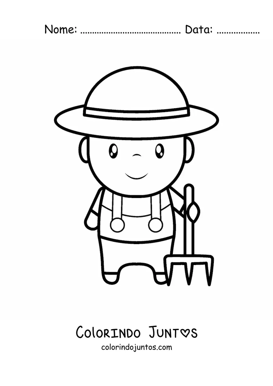 Desenho para colorir de fazendeiro kawaii grande