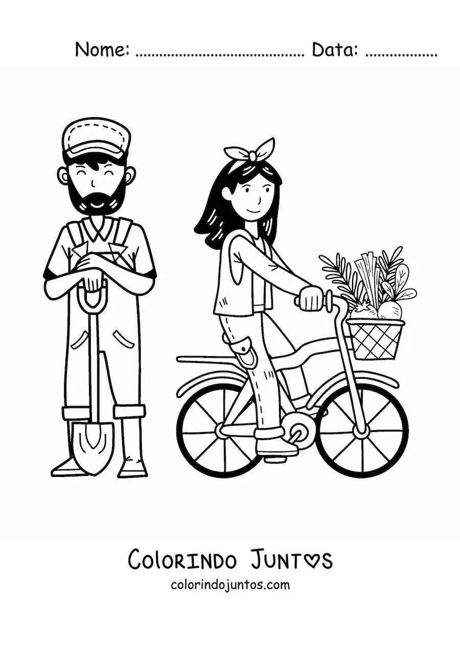 Desenho para colorir de casal de fazendeiros kawaii