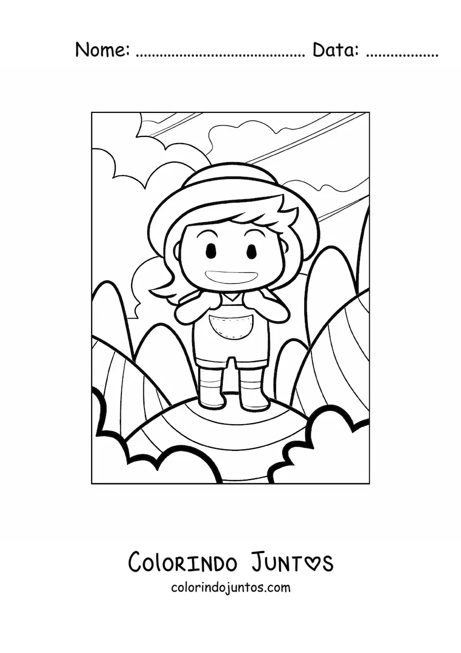 Desenho para colorir de caricatura de fazendeira kawaii