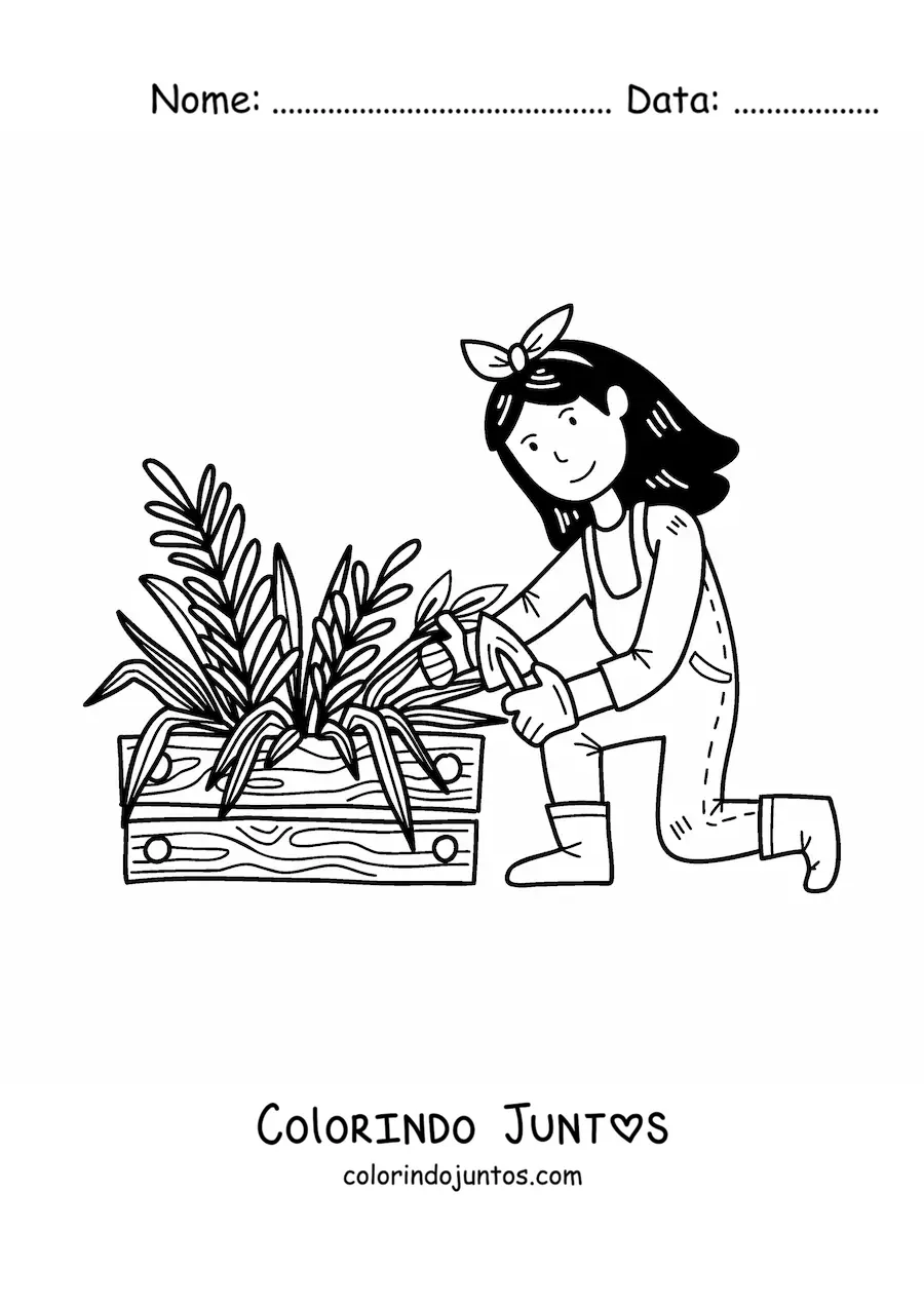 Desenho para colorir de menina fazendeira kawaii plantando