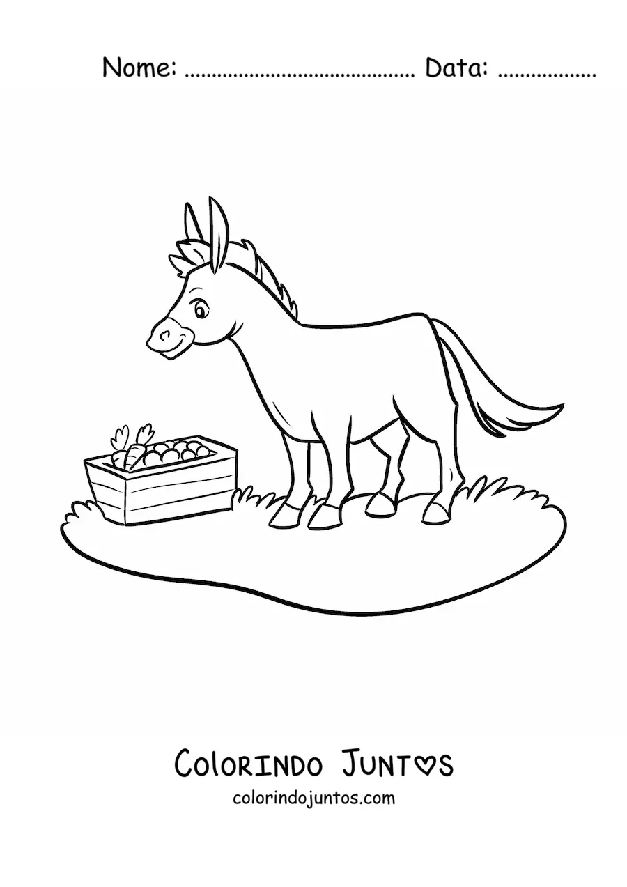 Desenho para colorir de burro kawaii comendo