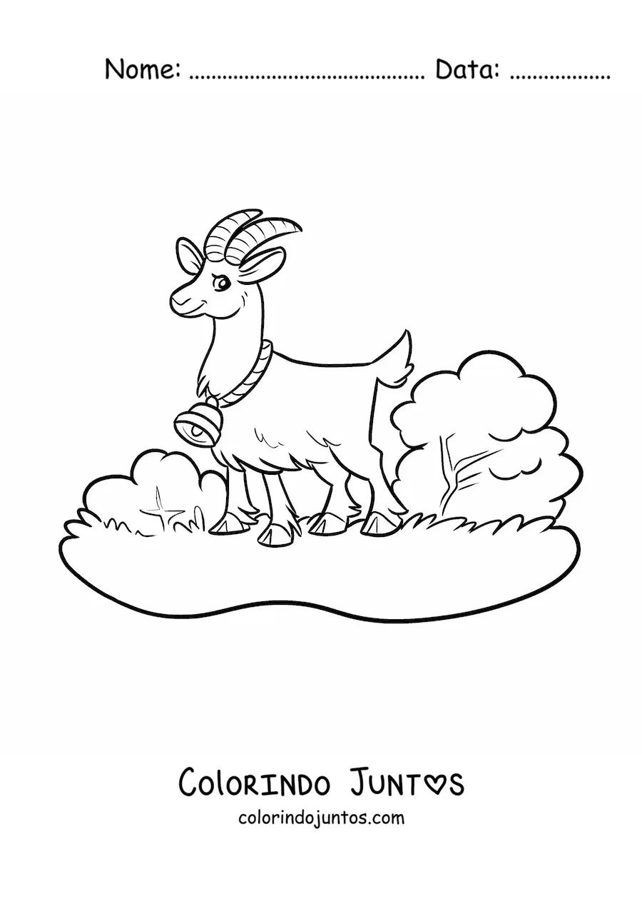 Desenho para colorir de cabra kawaii com sino