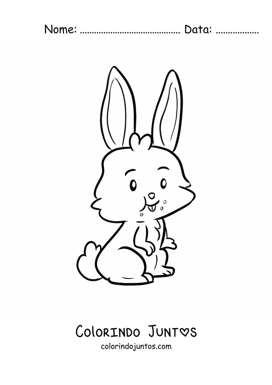 Desenho para colorir de coelho kawaii comendo