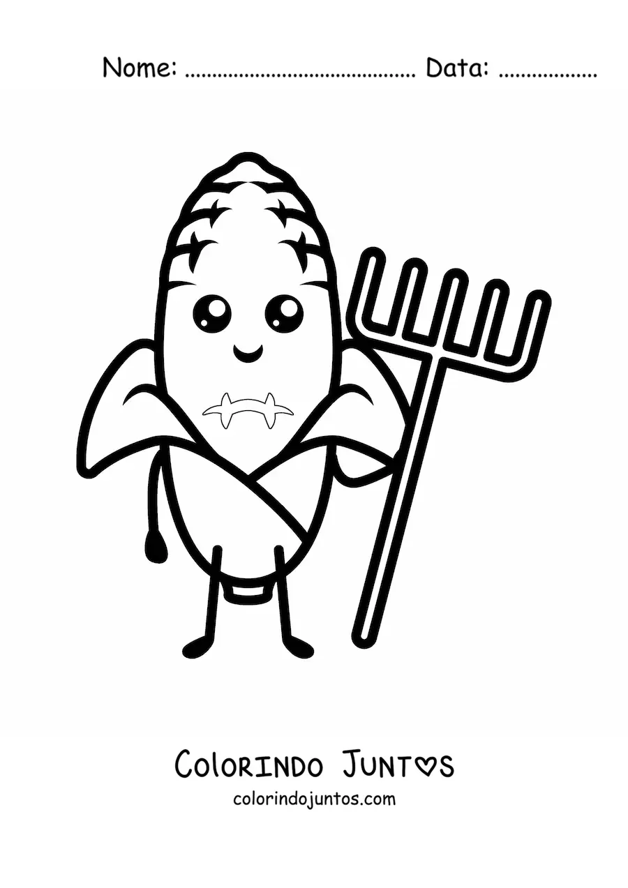 Desenho para colorir de milho fazendeiro animado kawaii