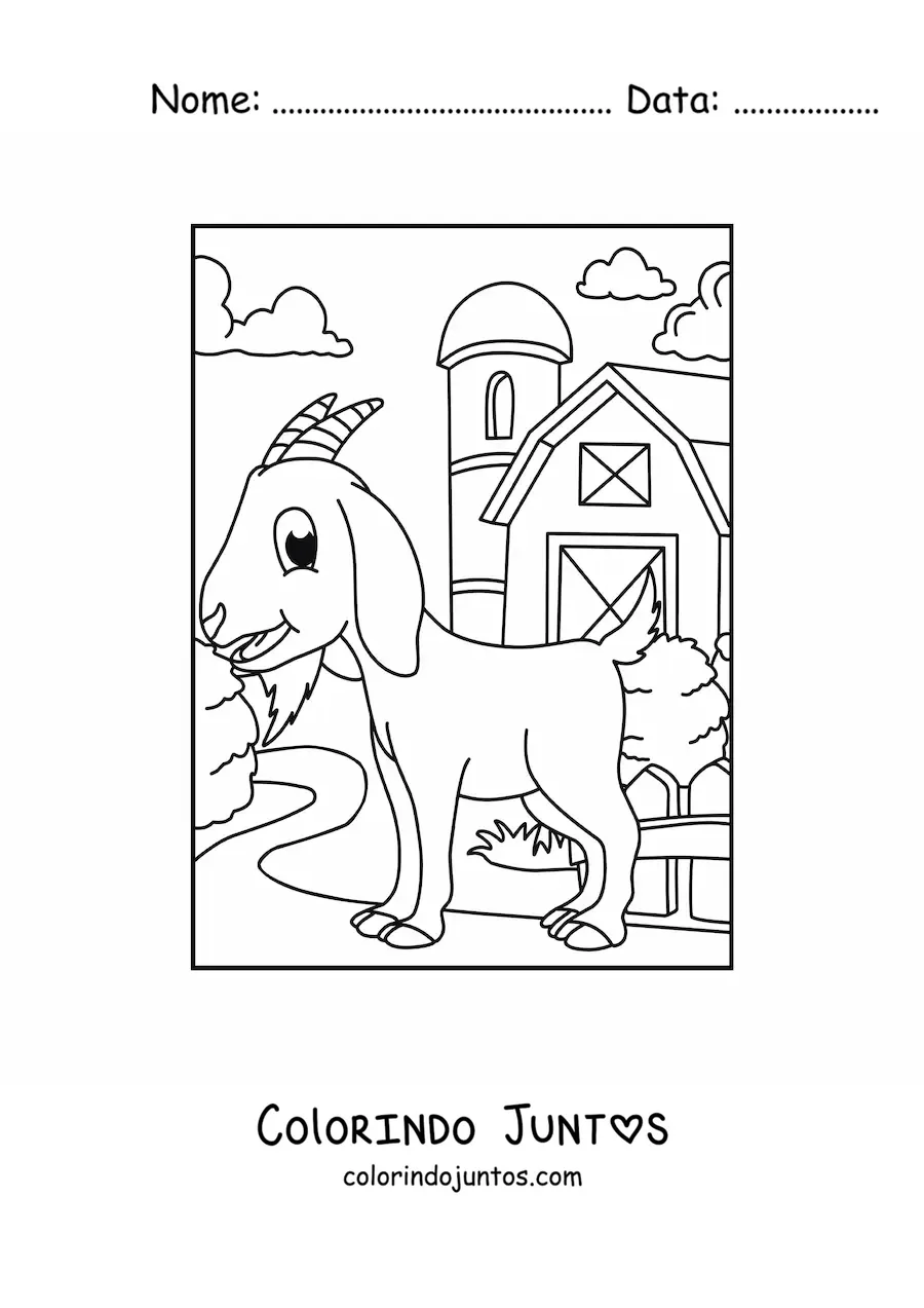 Desenho para colorir de cabra animada na fazenda