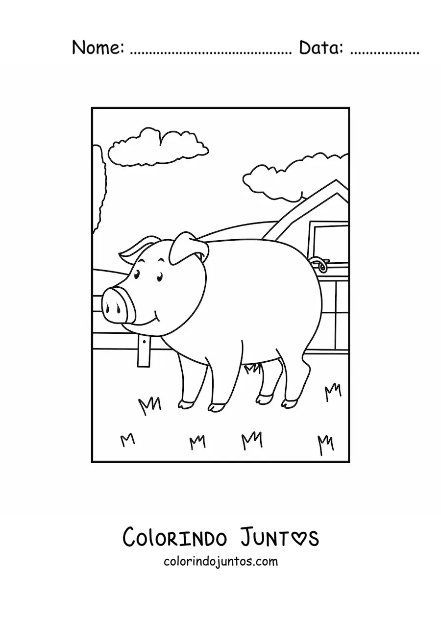 Desenho para colorir de porco na fazenda