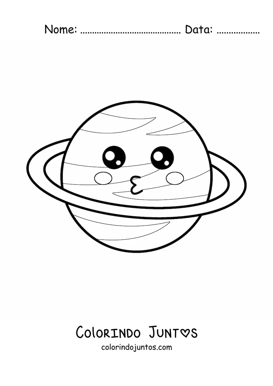 Desenho para colorir de planeta kawaii grande animado
