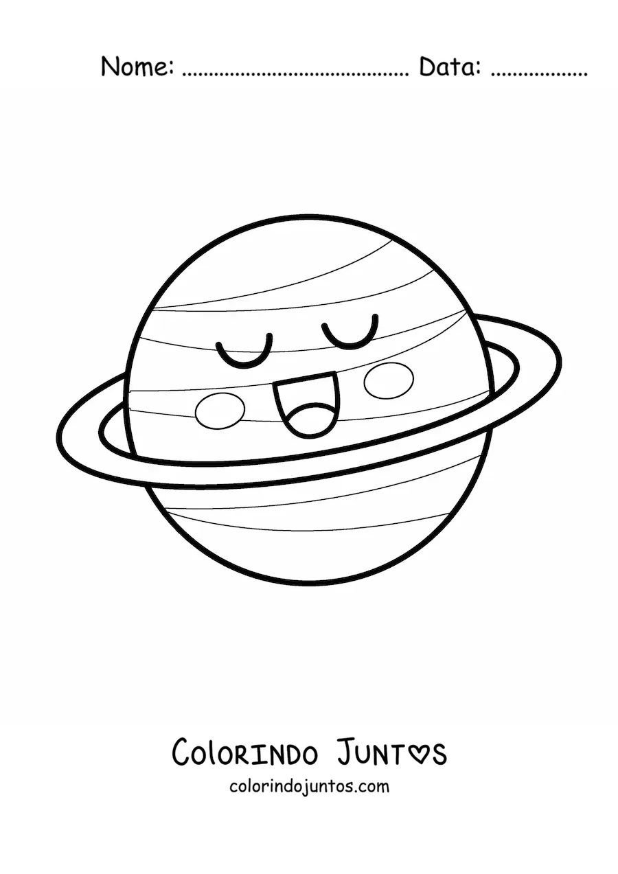 Desenho para colorir de planeta kawaii grande animado sorrindo