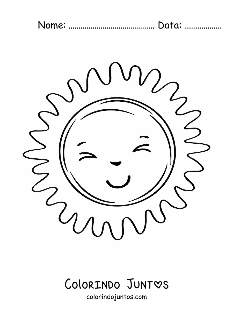 Desenho para colorir de Sol kawaii grande animado sorrindo