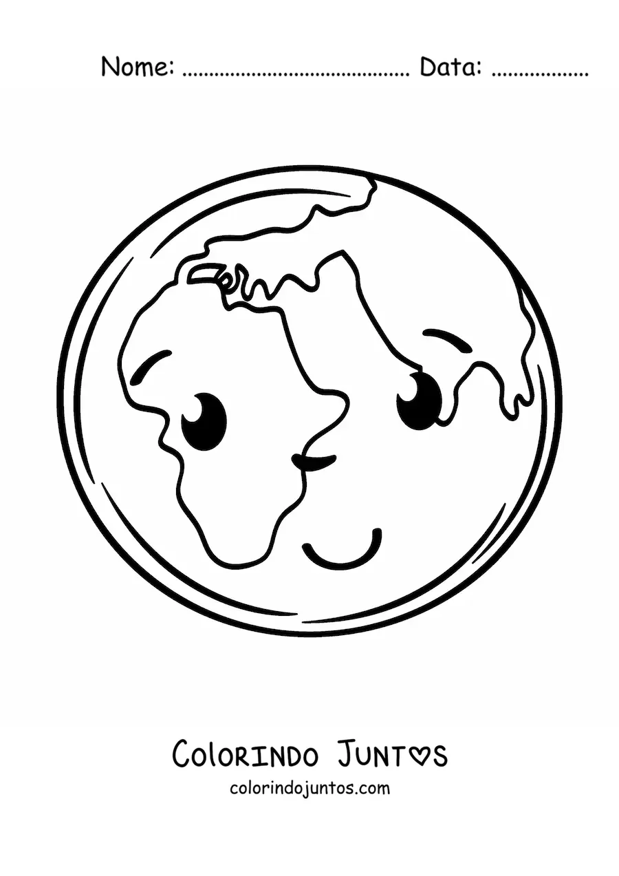 Desenho para colorir de planeta Terra kawaii animado bonito