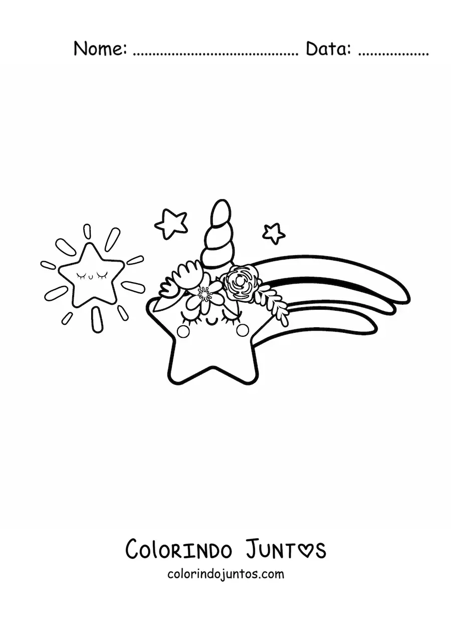 Desenho para colorir de estrela cadente kawaii