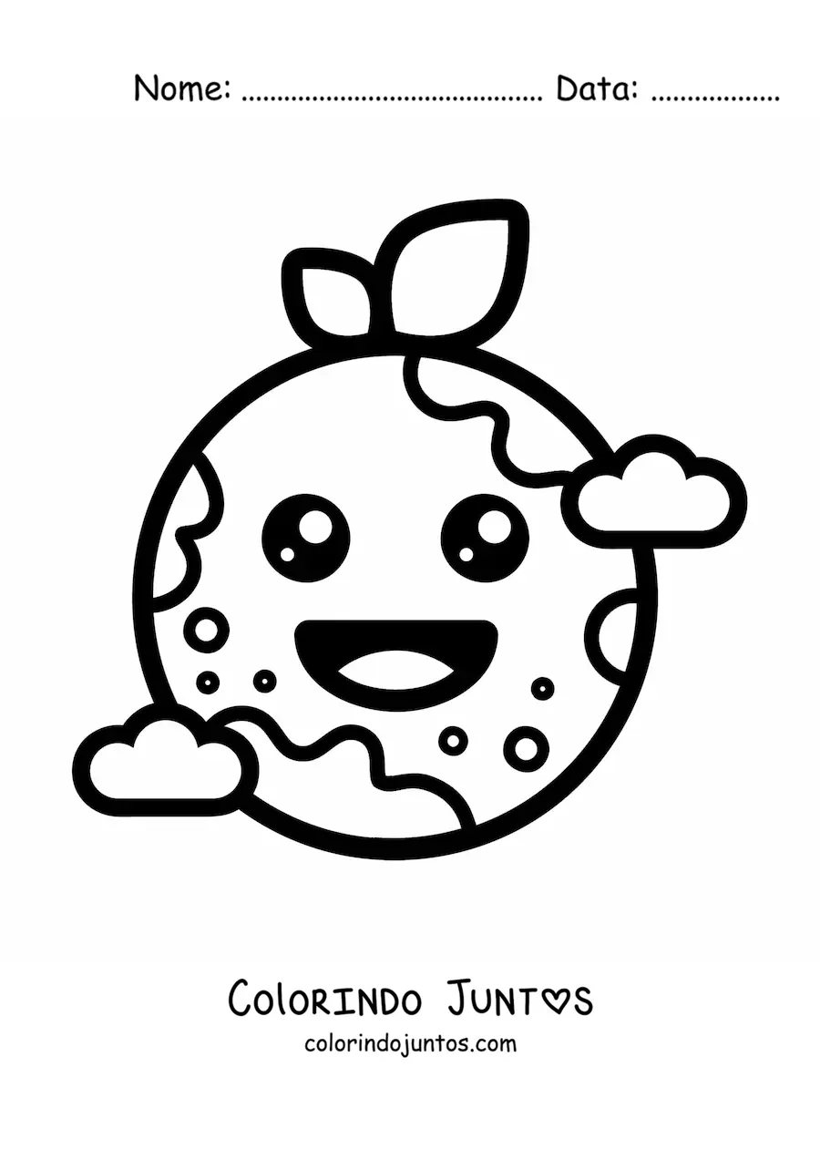 Desenho para colorir de planeta Terra kawaii