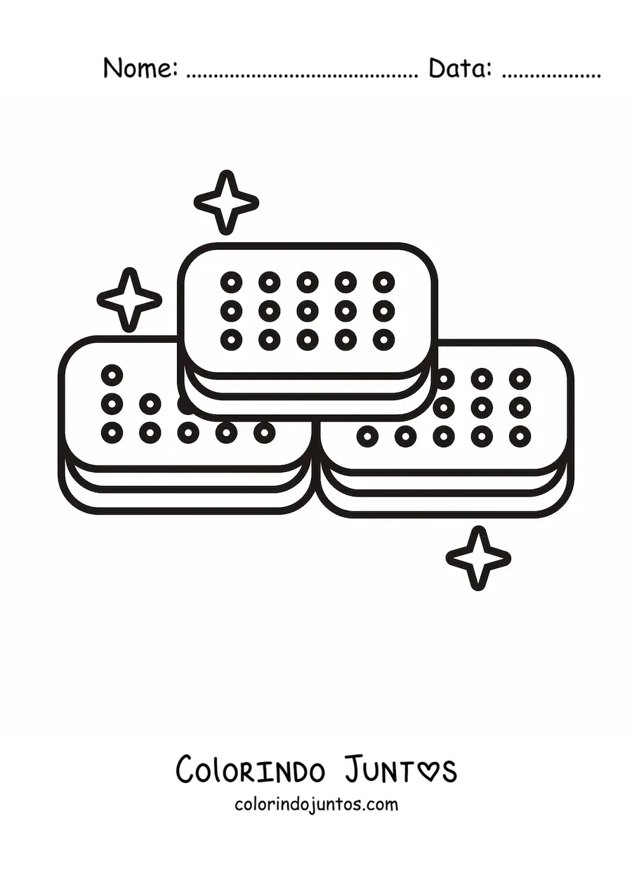 Desenho para colorir de três sanduíches de sorvete em formato de pirâmide com brilhos
