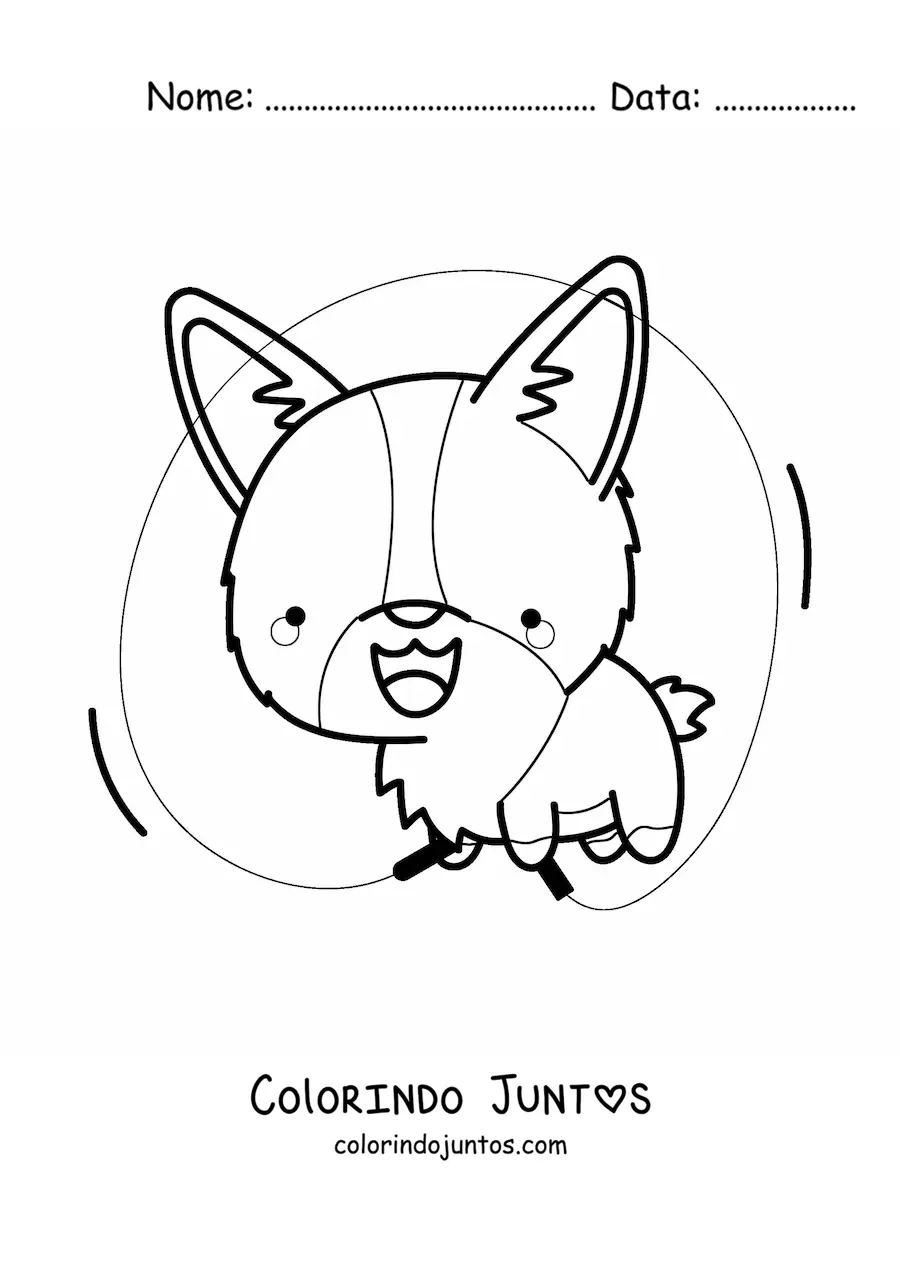Desenho para colorir de cachorro kawaii animado pulando corda