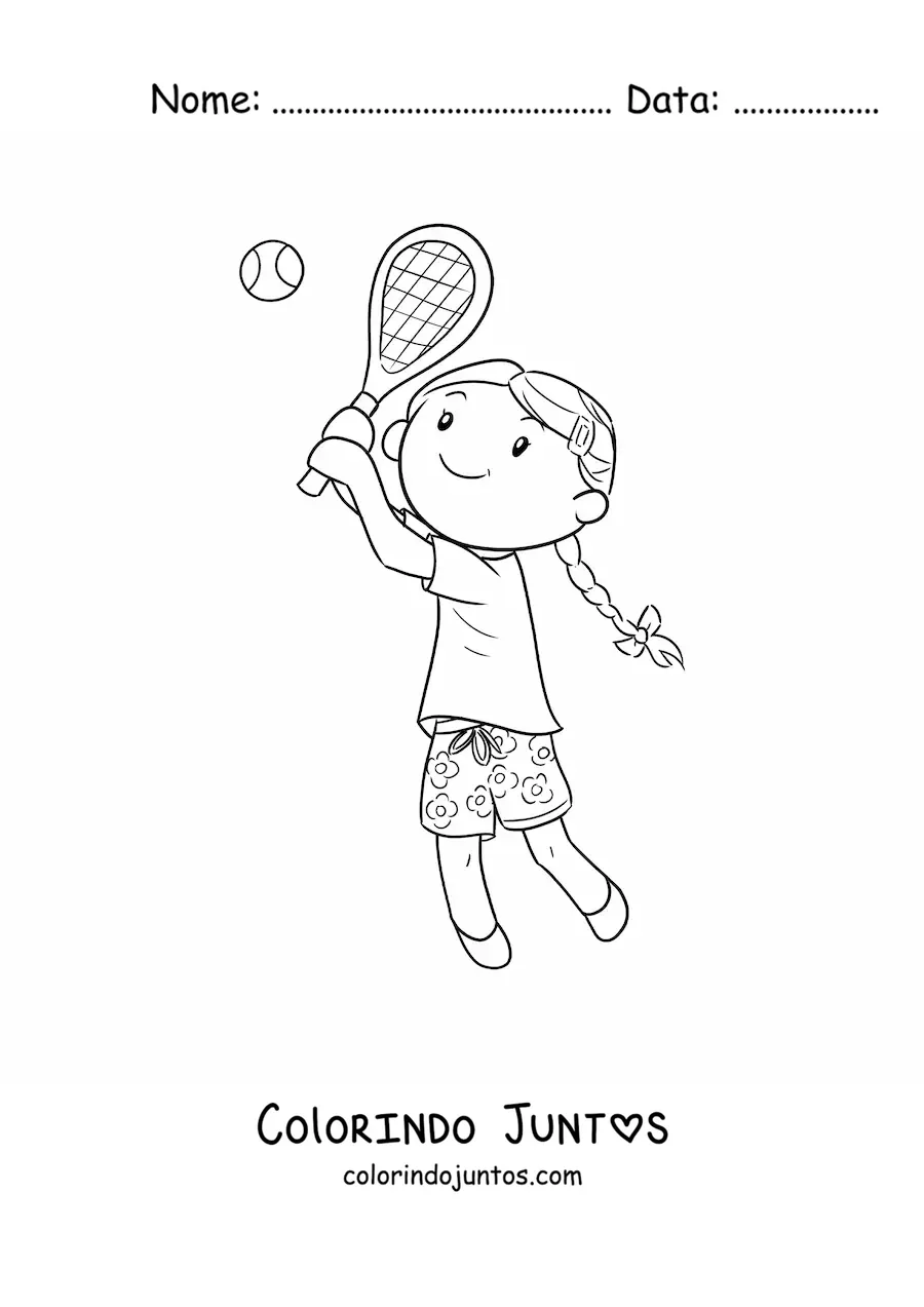 Desenho para colorir de menina jogando tênis