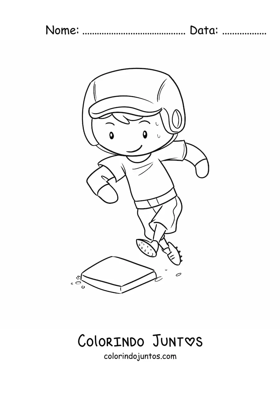 Desenho para colorir de jogador de beisebol correndo para uma base