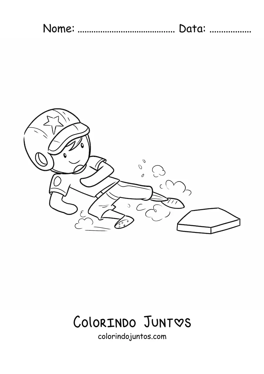 Desenho para colorir de jogador de beisebol chegando a uma base