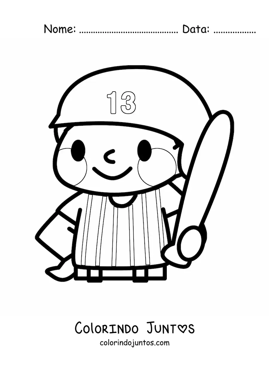 Desenho para colorir de jogador de beisebol kawaii