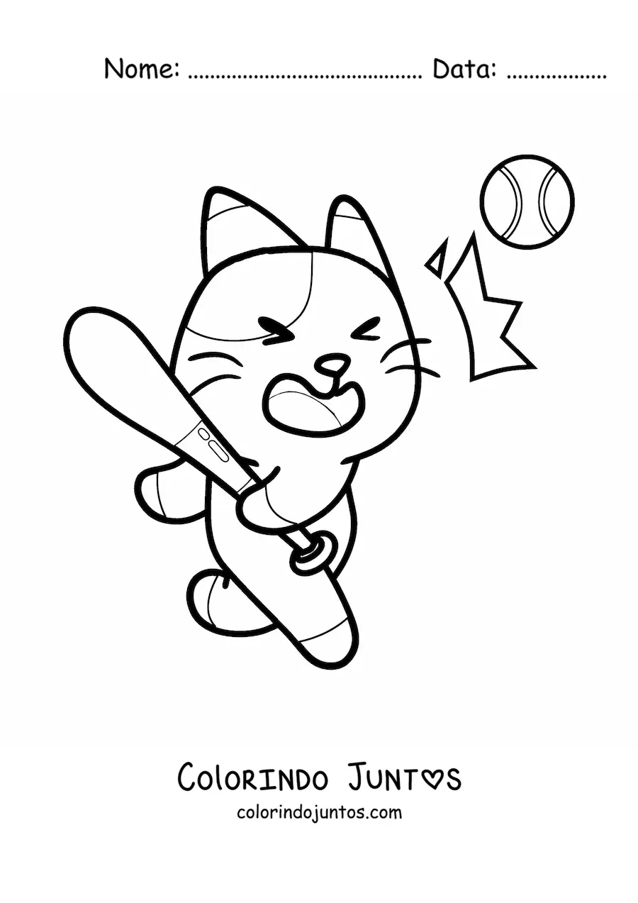 Desenho para colorir de gato jogador de beisebol animado