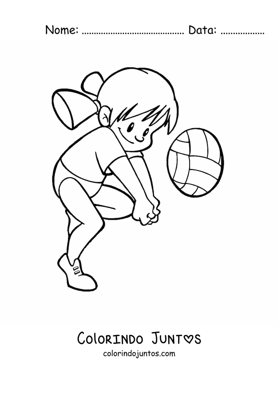 Desenho para colorir de menina kawaii jogando vôlei