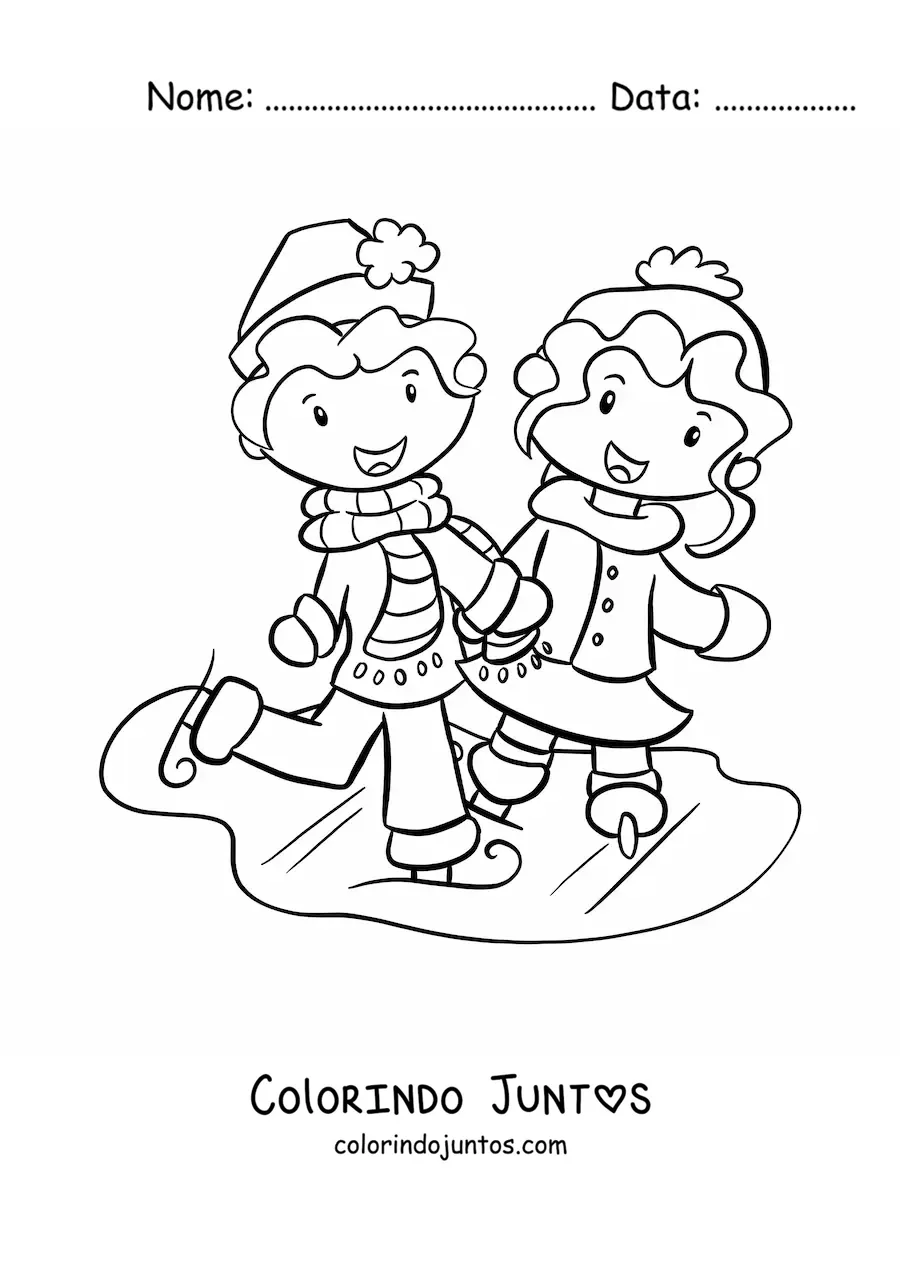Desenho para colorir de casal patinando no gelo