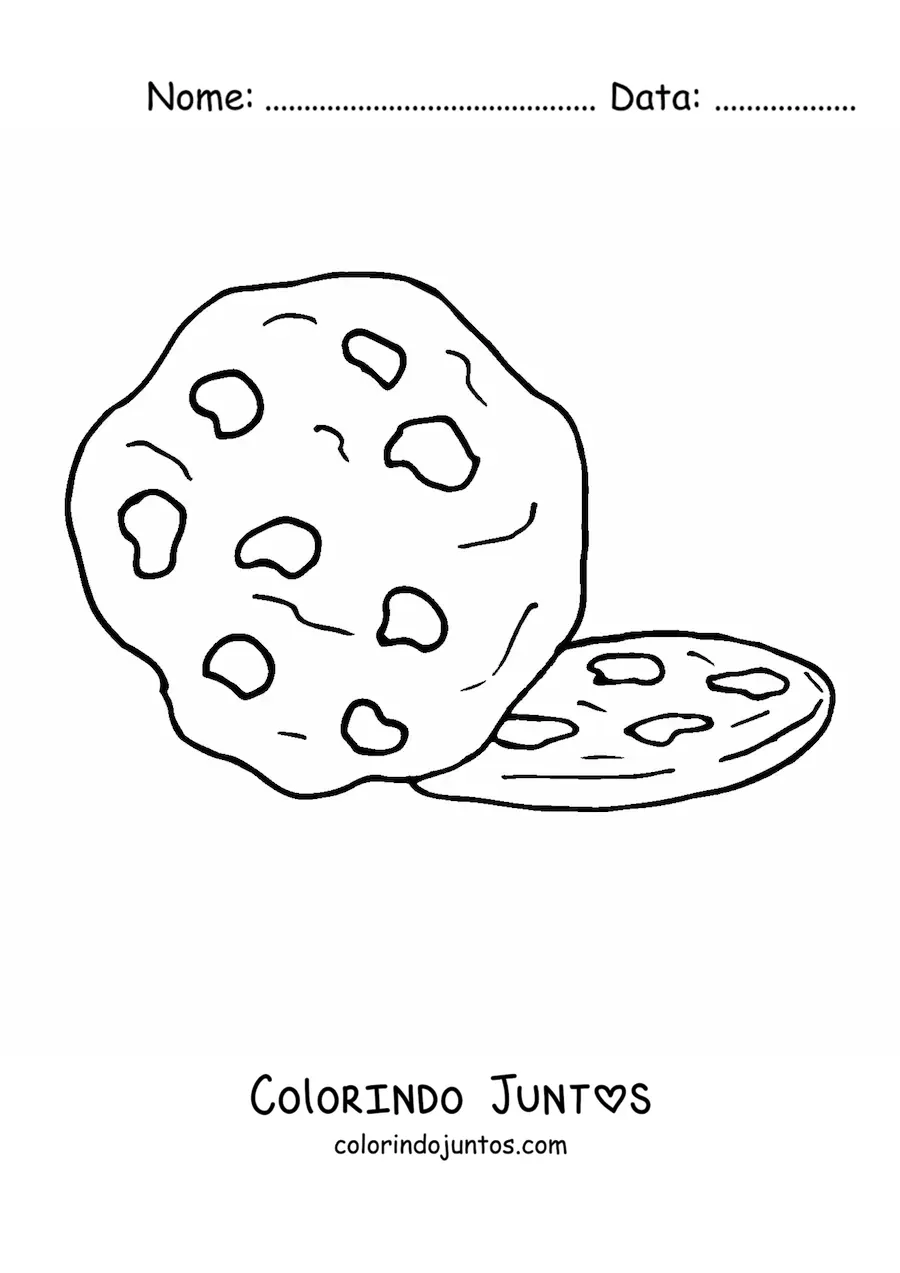 Desenho para colorir de dois biscoitos com gotas de chocolate